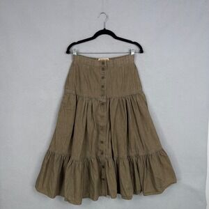 Vintage Bis BIS Skirt Womens Small Button Front Tiered Midi Boho Cottagecore